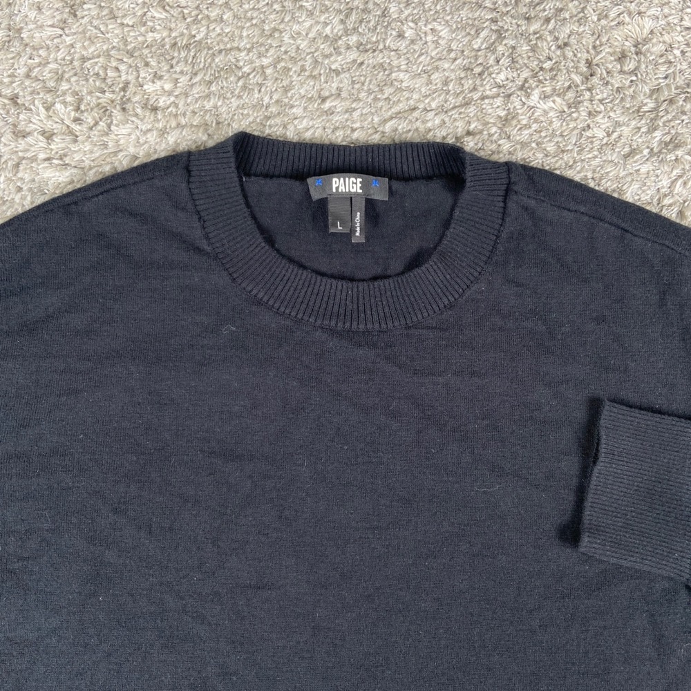 Paige Champlin Sweater Mens Large Black Crewneck Long Sleeve Organic Cotton Wool